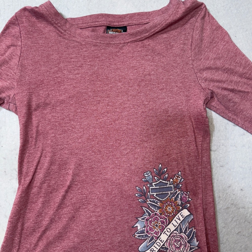 Harley-Davidson Womens Ride to Live Floral Long Sleeve Thumbhole Shirt Pink XS